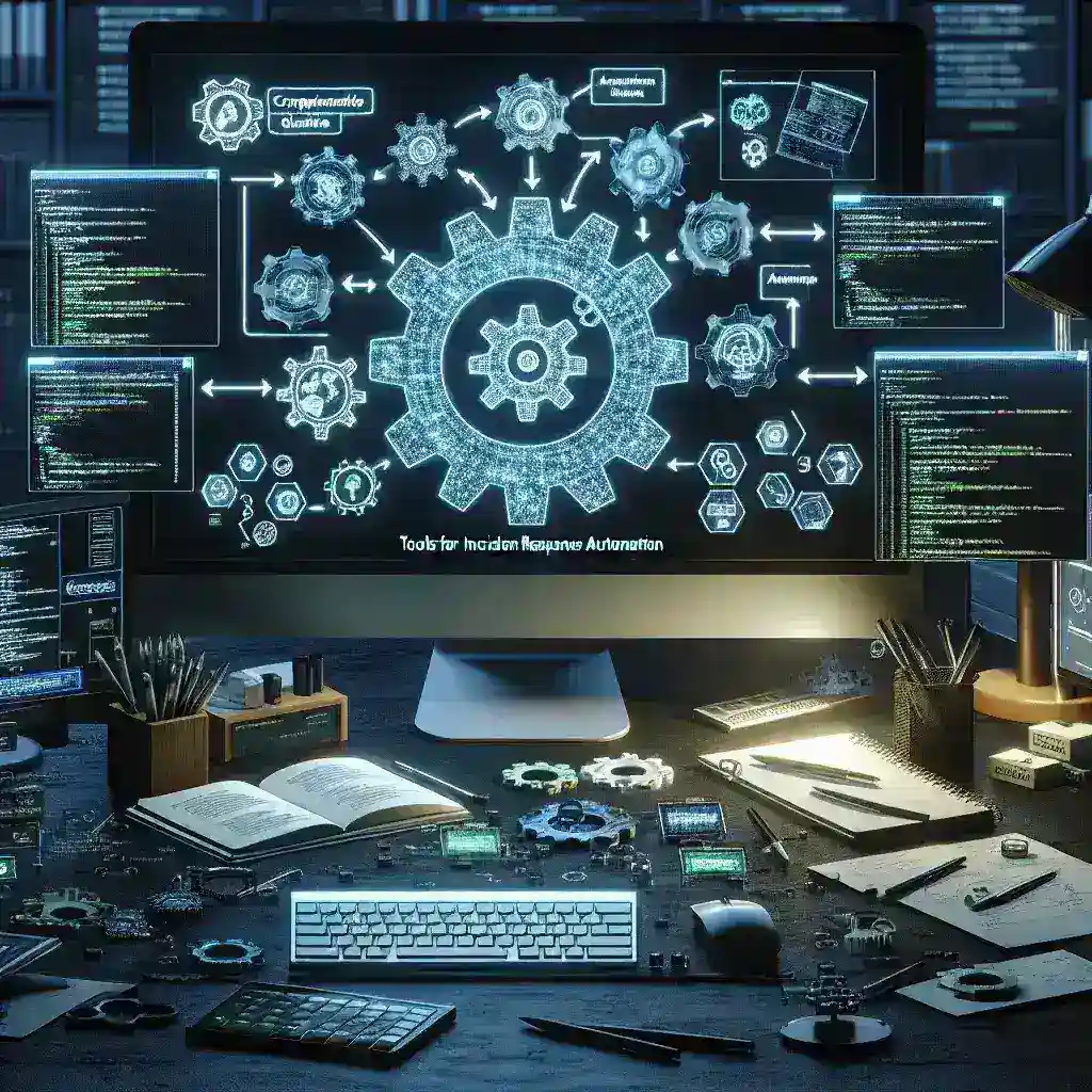 "Imagen que muestra diversas herramientas de automatización para la respuesta ante incidentes, incluyendo gráficos y iconos que ilustran su uso en la mejora de la seguridad empresarial."