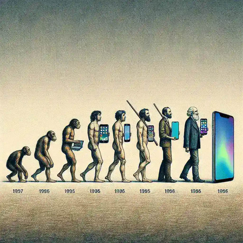 "Gráfico ilustrativo que muestra la evolución de los sistemas operativos móviles desde sus inicios hasta la actualidad, destacando hitos clave y principales plataformas como Android, iOS y Windows Mobile en el artículo 'Evolución de los Sistemas Operativos Móviles: Un Viaje a Través de la Historia'."