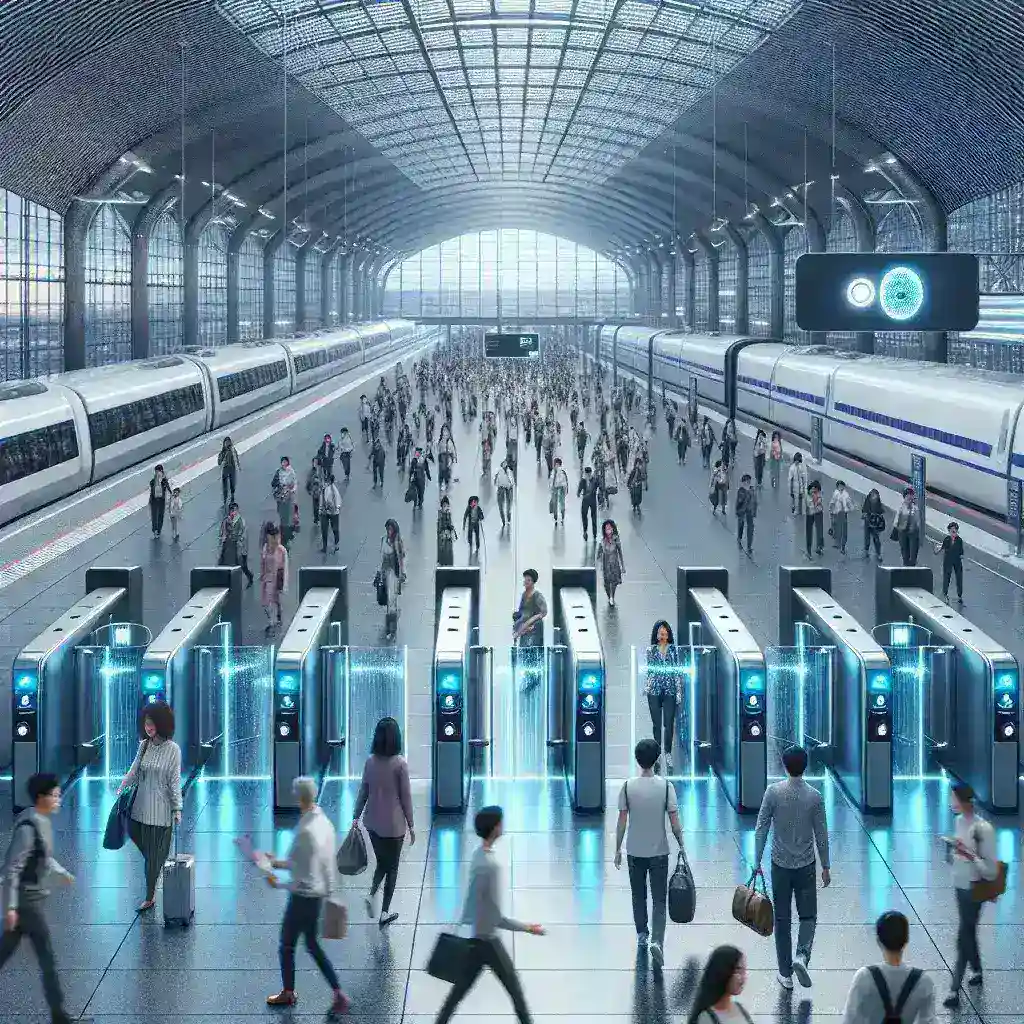 "Puertas automáticas con tecnología de escaneo facial en estación de AVE, mejorando la seguridad y la eficiencia del acceso para pasajeros en España."